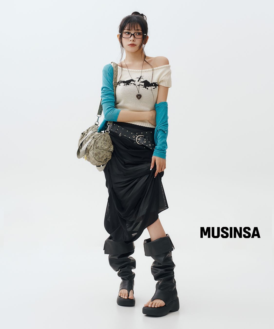 플레어업(FLAREUP) Draped Mesh Layered Long Skirt (FL-264_Gray