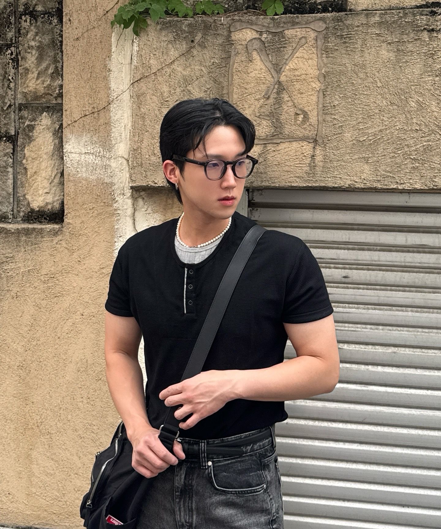 MUSINSA公式 | XTONZ XTT158 レイヤードワッフルヘンリーネックTシャツ