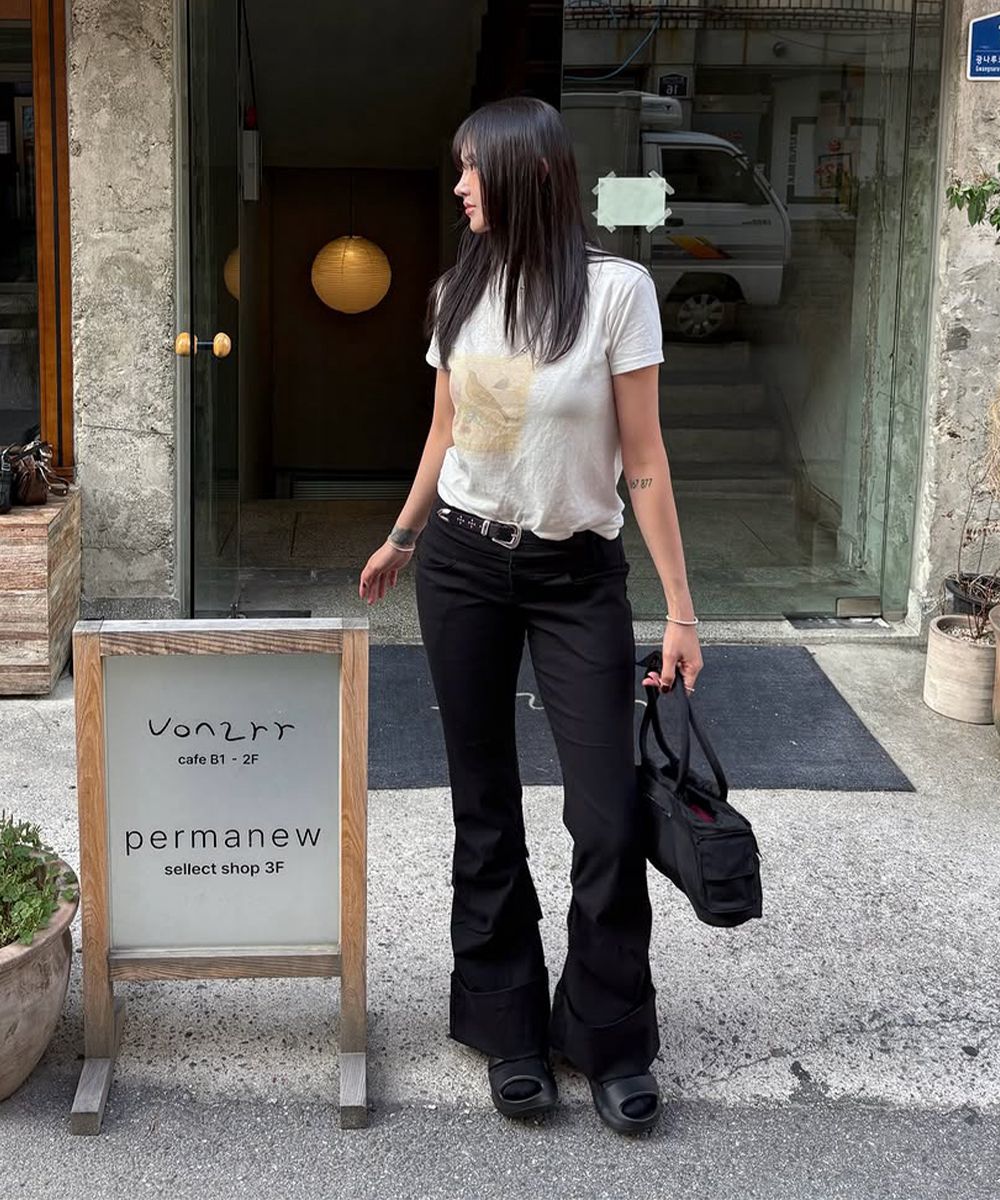 미세키서울(MISEKI SEOUL) Two line layered folding pants BLACK