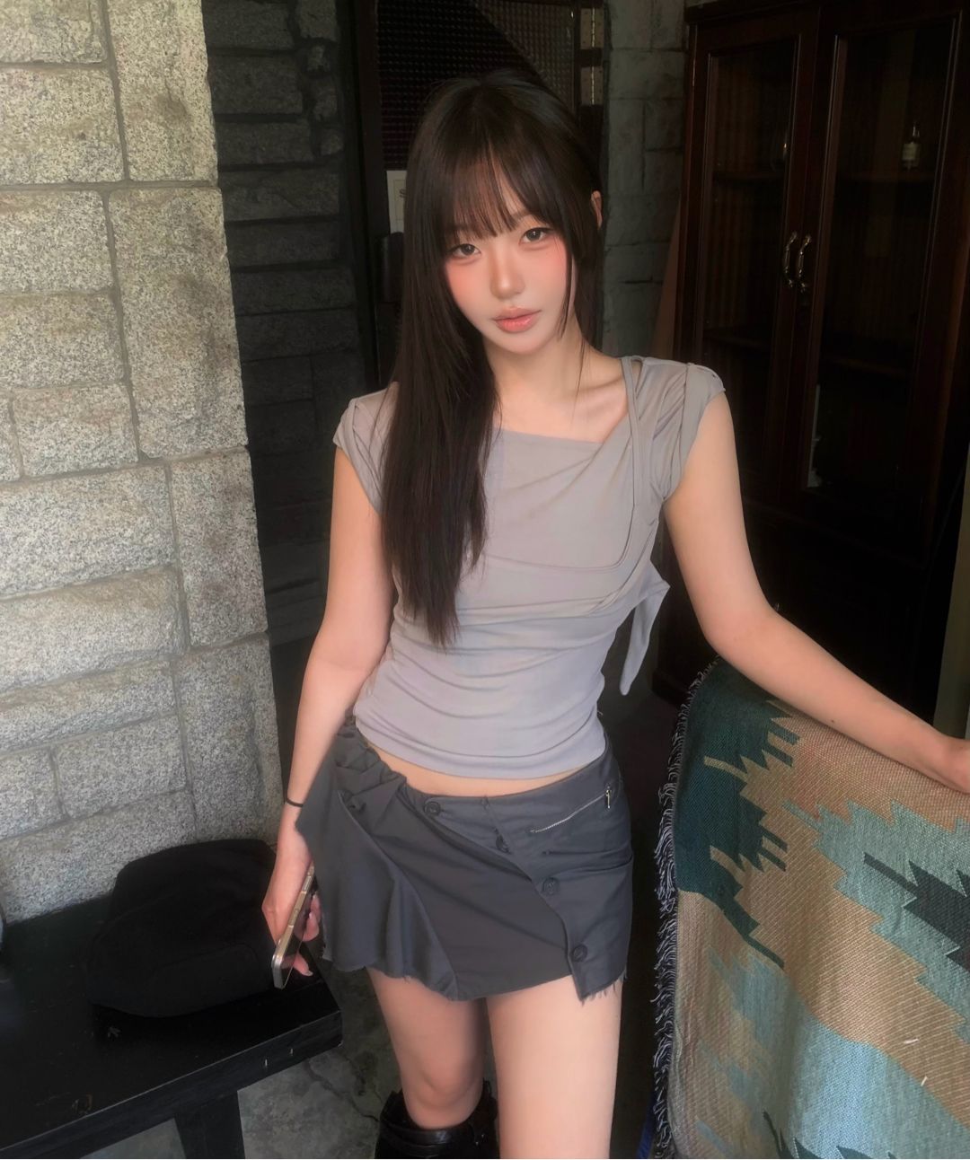 MUSINSA | FLAREUP Asymmetrical Draped Long Skirt (FL-263_Gray)