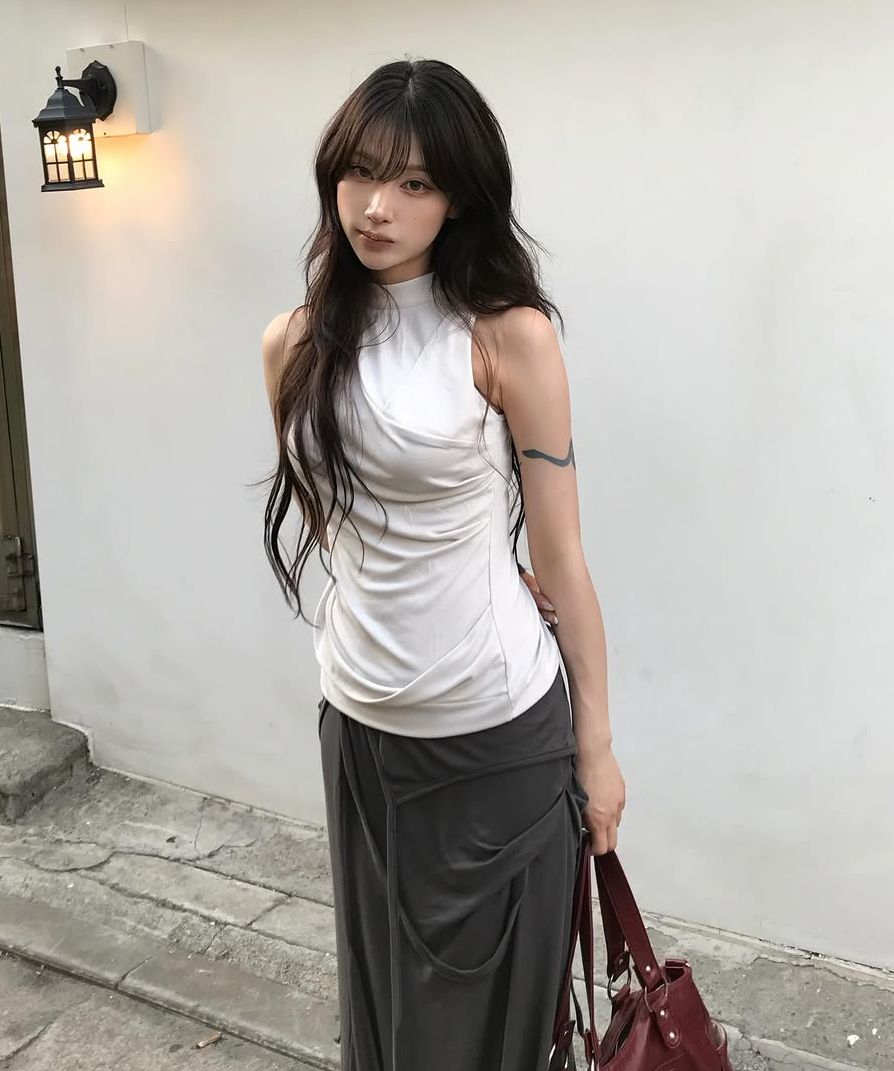 MUSINSA | FLAREUP Asymmetrical Draped Long Skirt (FL-263_Gray)
