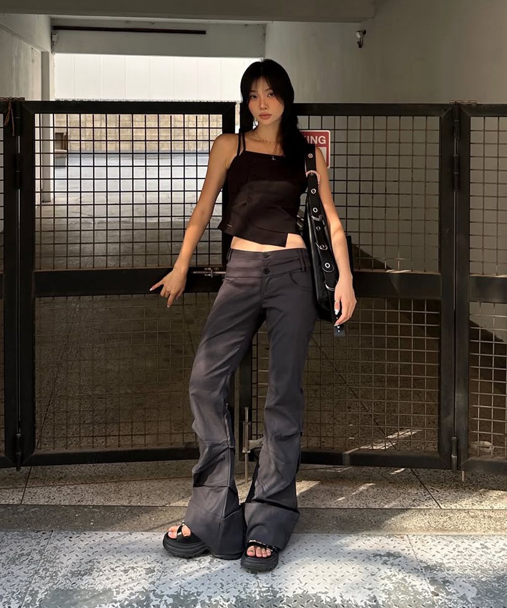 Misekiseoul Two line layered pants パンツ MUSINSA | MISEKI SEOUL Two line layered folding pants BLACK