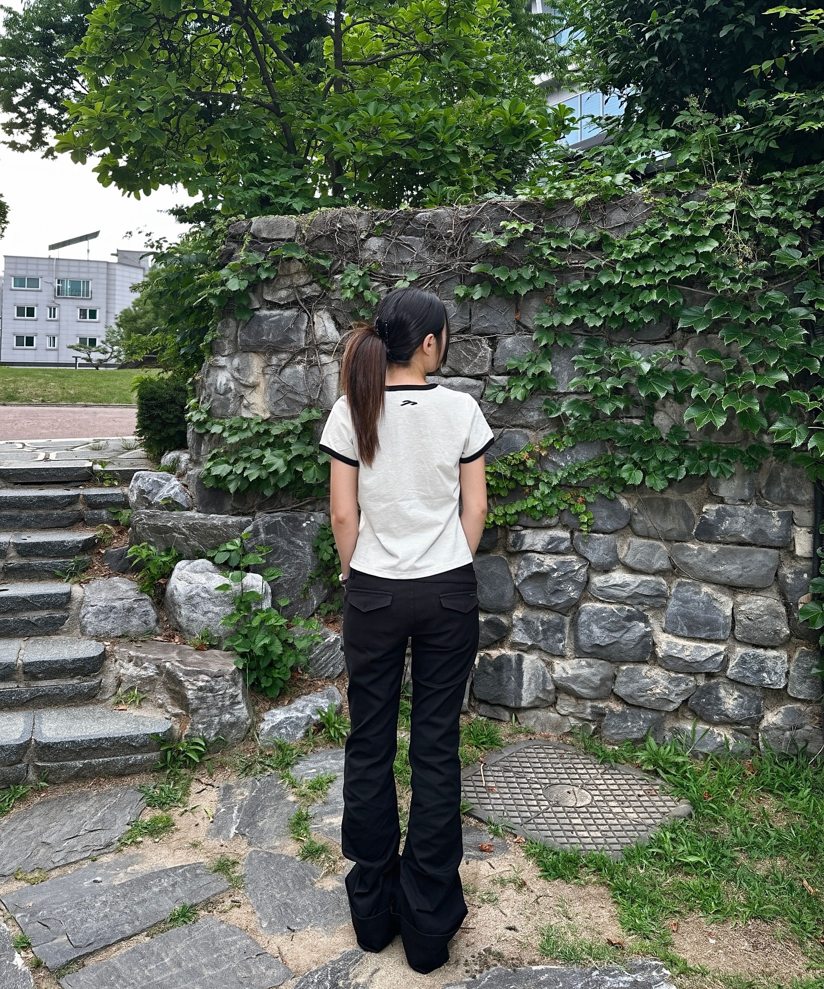 미세키서울(MISEKI SEOUL) Two line layered folding pants BLACK