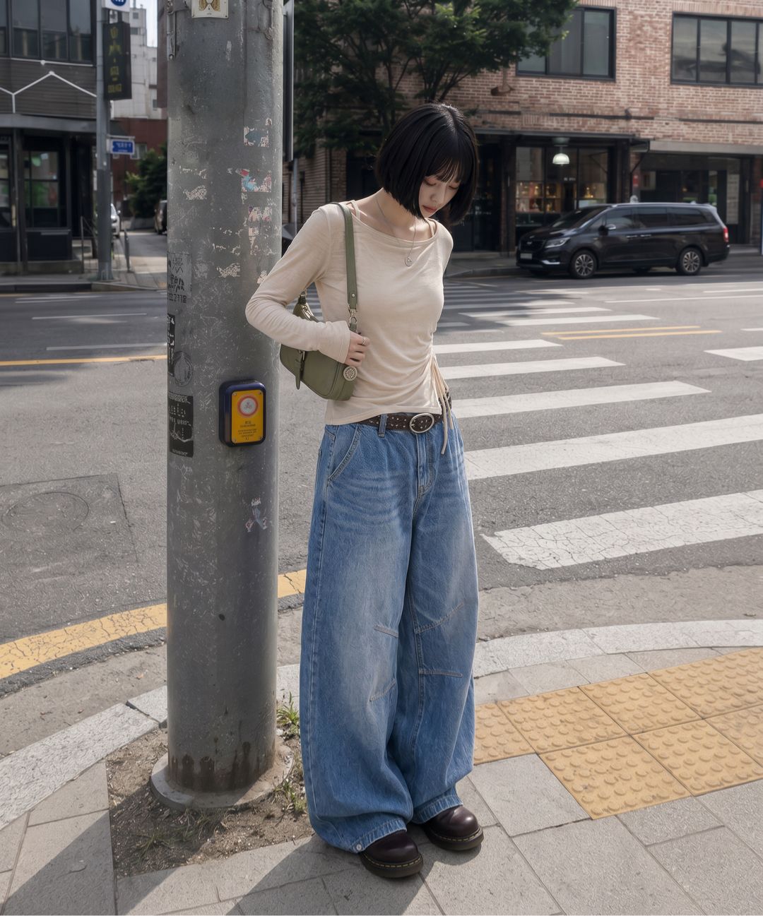 MUSINSA公式 | AGOD スナップボタンカーブパンツ [ベージュ]