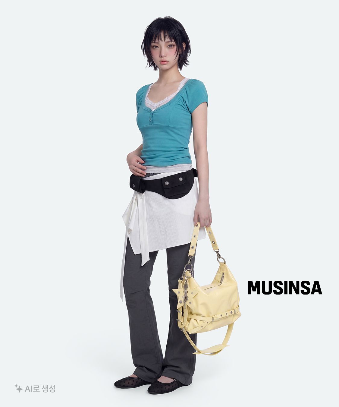 미세키서울(MISEKI SEOUL) Two line layered folding pants BLACK