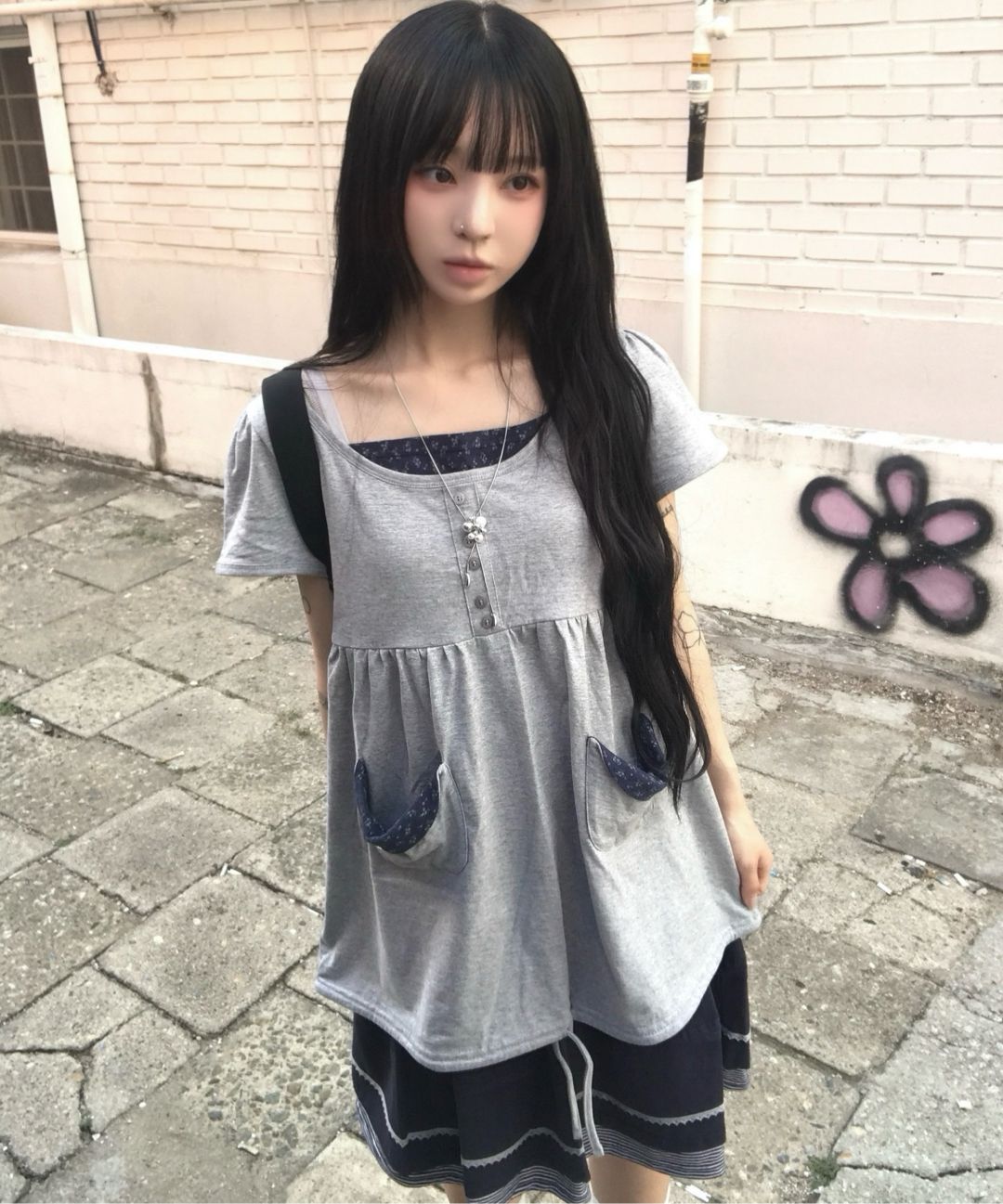 MUSINSA公式 | BAUF シャーリングフレアTシャツ[グレー]
