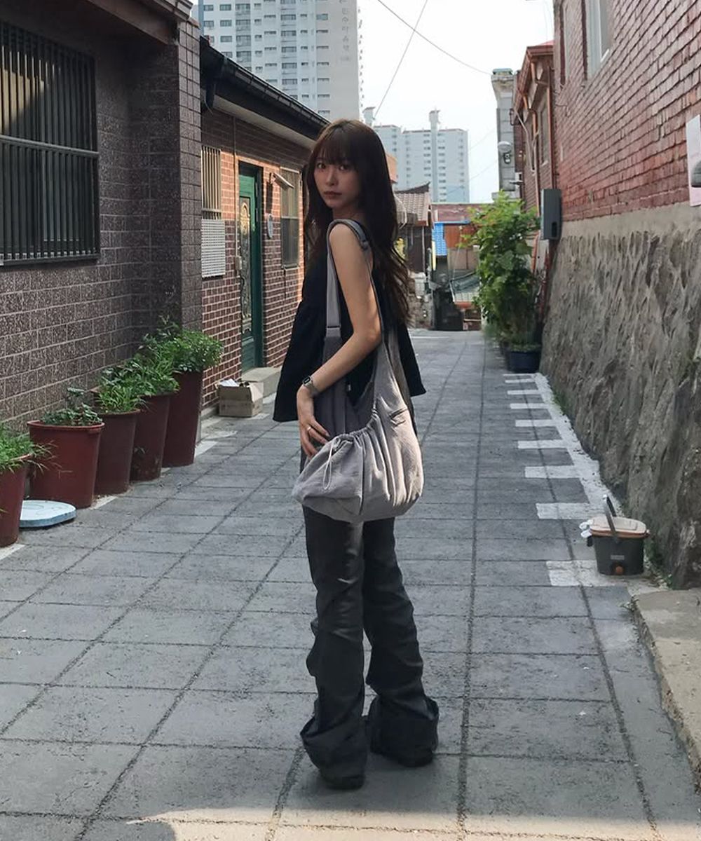 미세키서울(MISEKI SEOUL) Two line layered folding pants CHARCOAL