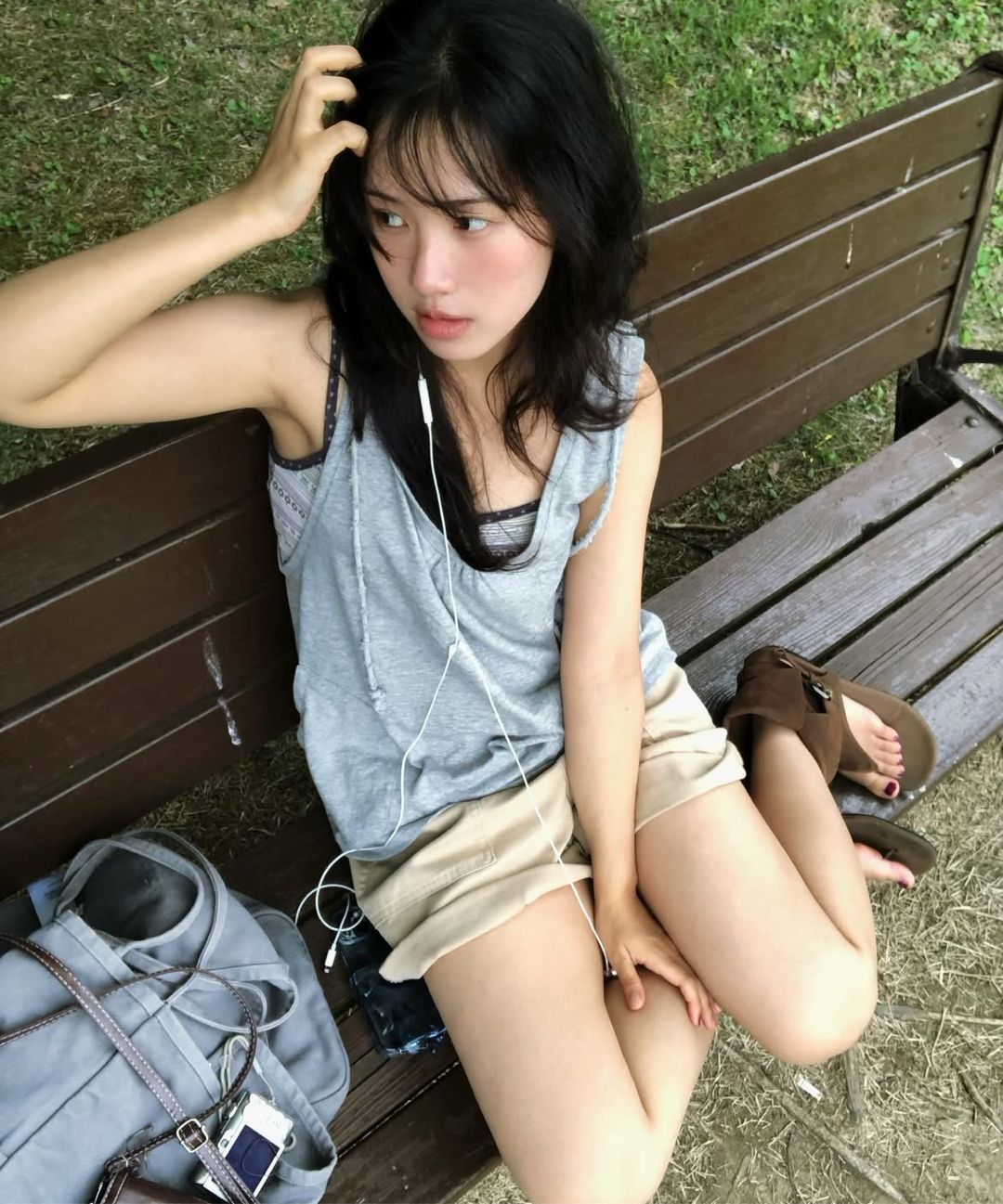 MUSINSA公式 | Expired Girl Mia Sleeveless Hoodie Melange Grey