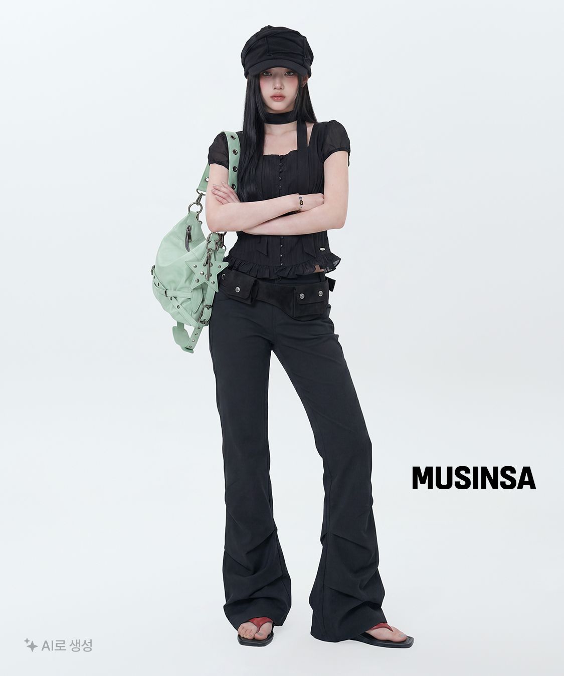 미세키서울(MISEKI SEOUL) Two line layered folding pants BLACK