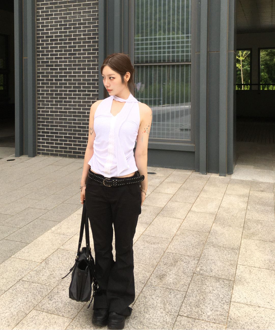 MUSINSA | MISEKI SEOUL Two line layered folding pants BLACK