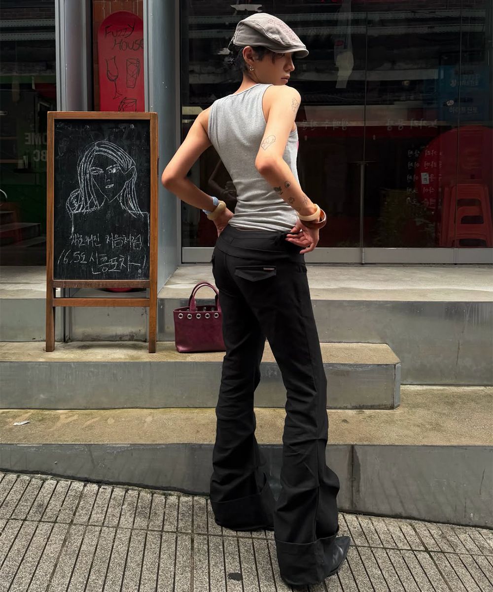 미세키서울(MISEKI SEOUL) Two line layered folding pants BLACK