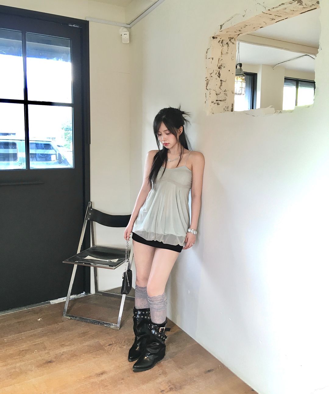 MUSINSA | LOSESLEEPOVER Mesh Fluff Mini Top *Sage Mint