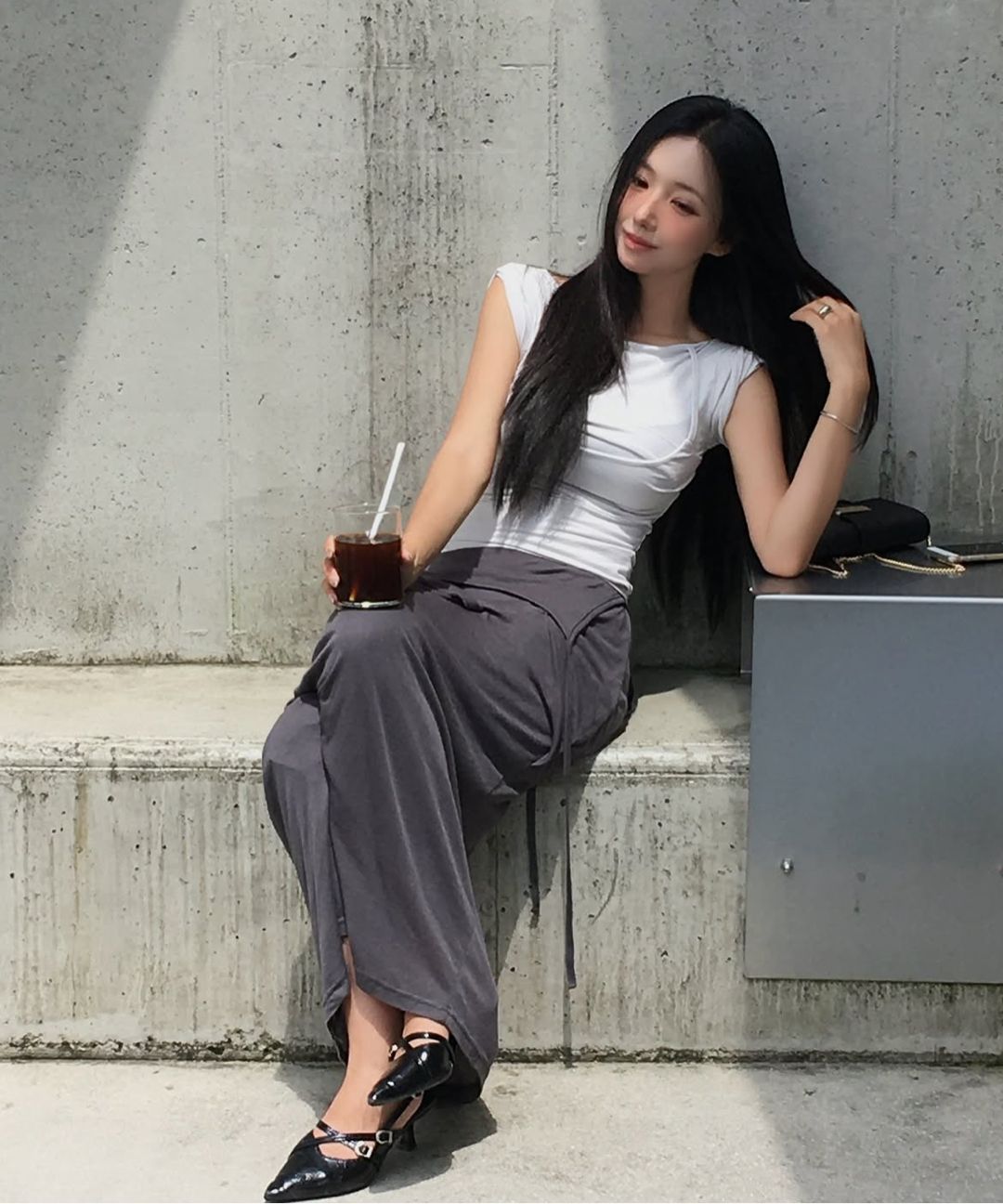 MUSINSA | FLAREUP Asymmetrical Draped Long Skirt (FL-263_Gray)