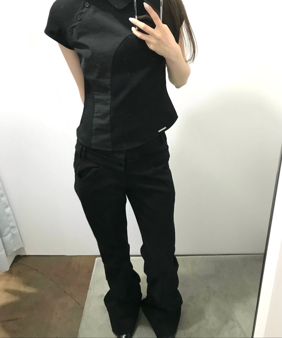 미세키서울(MISEKI SEOUL) Two line layered folding pants BLACK