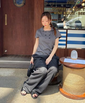 미세키서울(MISEKI SEOUL) Double button shirts top CHARCOAL