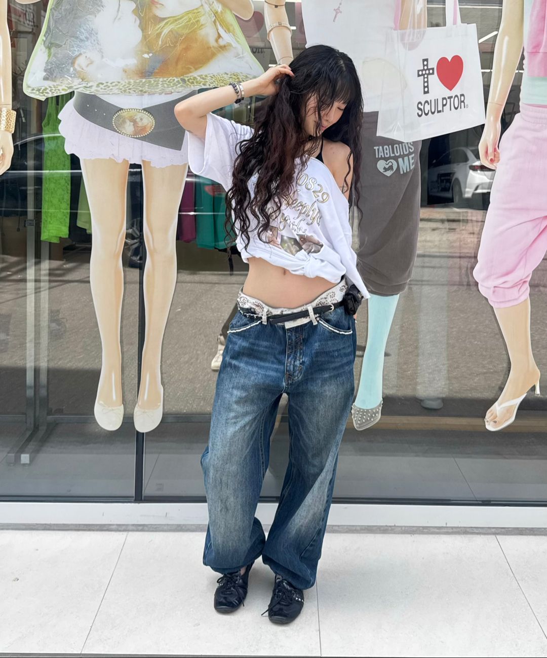 스컬프터(SCULPTOR) Beaded Waist Denim Pants Indigo Blue - 사이즈