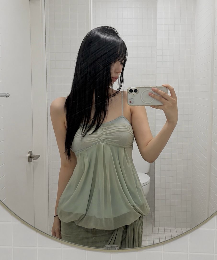 MUSINSA | LOSESLEEPOVER Mesh Fluff Mini Top *Sage Mint