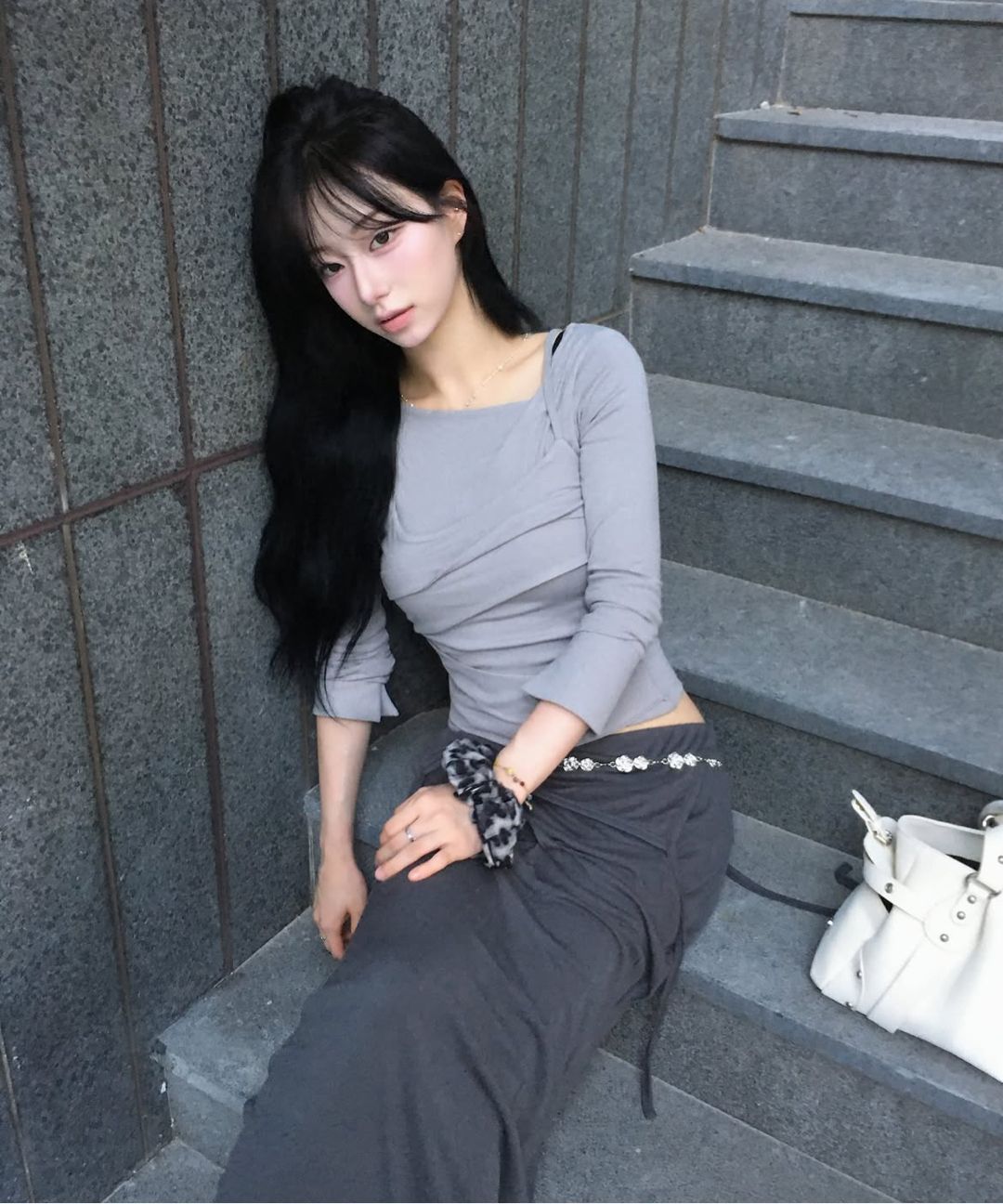 MUSINSA | FLAREUP Asymmetrical Draped Long Skirt (FL-263_Gray)