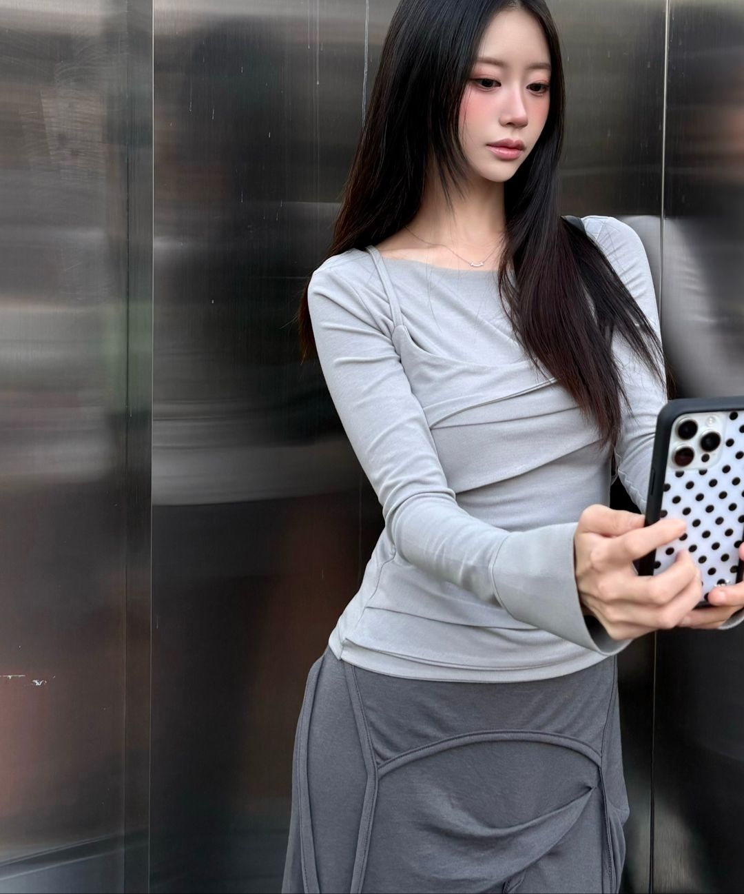 MUSINSA | FLAREUP Layered Bustier Long Sleeve (FL-105_Charcoal