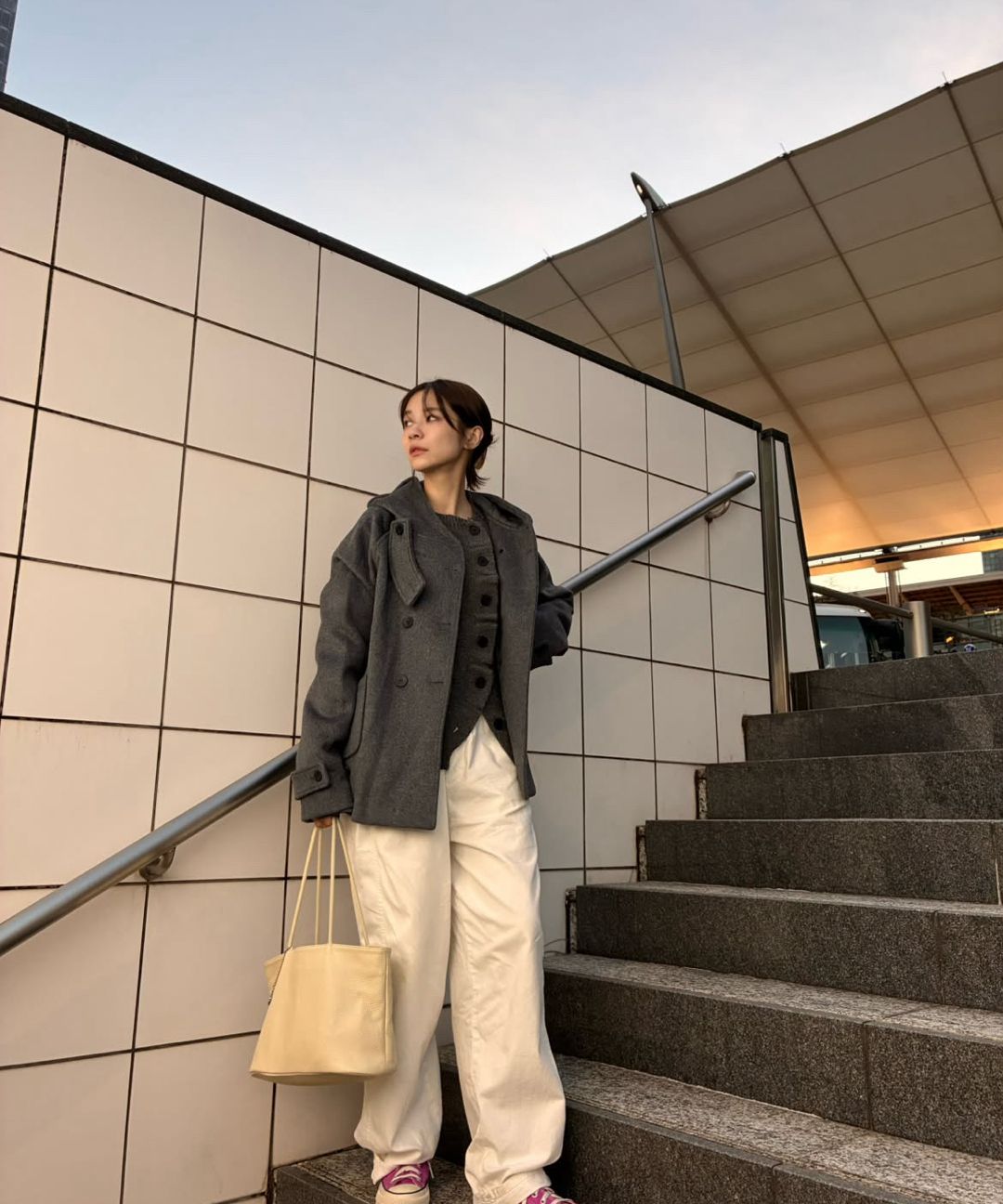 MUSINSA | MISEKI SEOUL Hoodie double button coat GREY